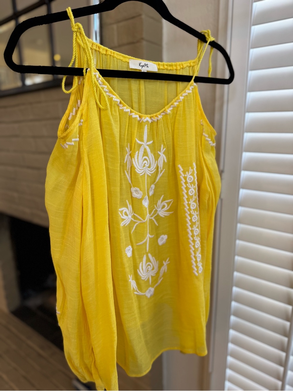 Yellow Embroidered Cold Shoulder Long Sleeve Blouse